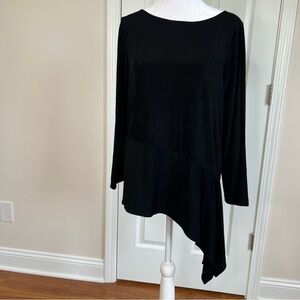 NWT. Chicos Travelers  Black Long Sleeve Asymmetrical Top